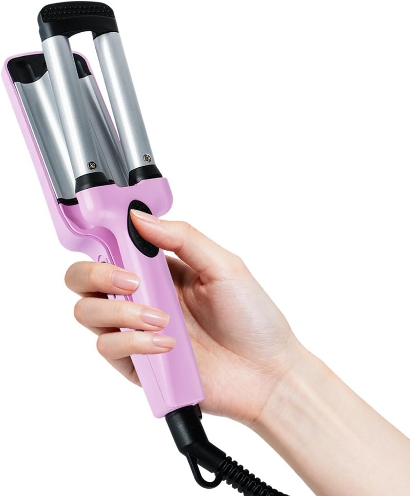 Ouphiny Mini Hair Crimper, 3 Barrel Curling Iron 1/2 Inch with Dual Voltage, Travel Beach Waver Curling Iron for Short to Medium Hair, Purple - Image 1